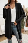Truedames Knit Open Front Bishop Sleeves Pockets Cardigan In Black