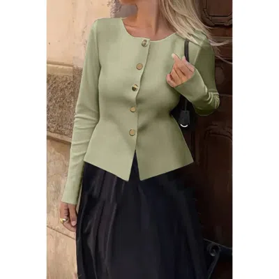 Truedames Knit Round Neck Button Up Long Sleeves Sweater In Green