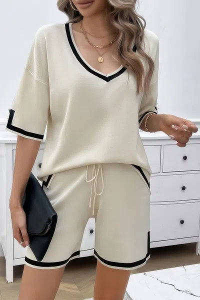TRUEDAMES KNIT SOLID DEEP V NECK LOOSE DRAWSTRING LOOSE SET