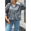 Truedames Knit Solid V Neck Button Pockets Sweater In Gray