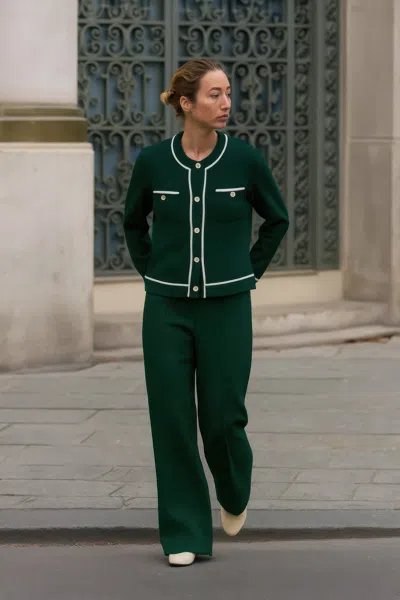 Truedames Knit Tailored Ensemble Cardigan & Wide Leg Pants In Green