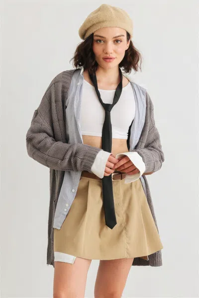 Truedames Knit Two Pocket Long Sleeve Open Front Cardigan In Gray