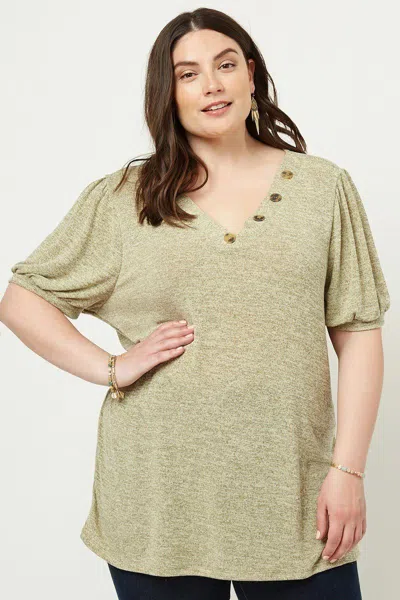 Truedames Knit V-neck Top In Beige