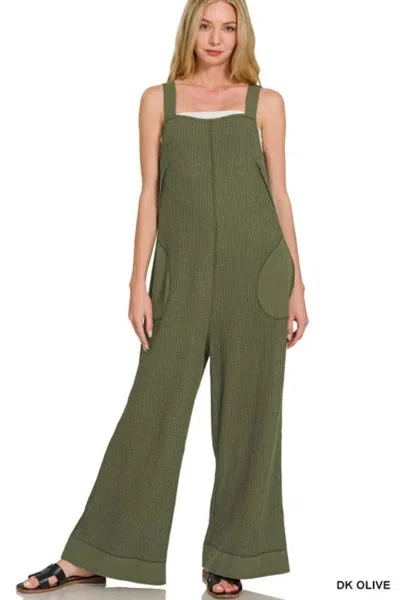 Truedames Knit Waffle Wide Leg Overalls In Multi