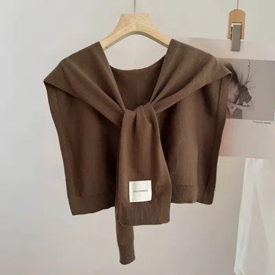 Truedames Knitted Sleeveless Tie Vest Shoulder Wrap In Brown