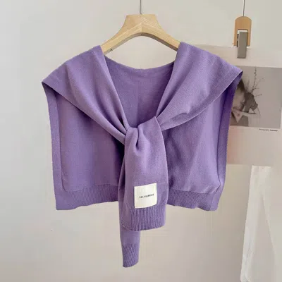 Truedames Knitted Sleeveless Tie Vest Shoulder Wrap In Purple