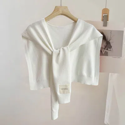 Truedames Knitted Sleeveless Tie Vest Shoulder Wrap In White