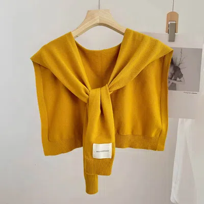 Truedames Knitted Sleeveless Tie Vest Shoulder Wrap In Yellow