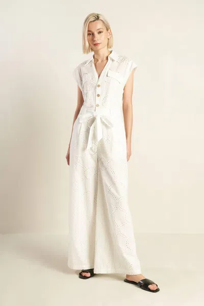 Truedames Know Better Woven Eyelet Jumpsuit In White