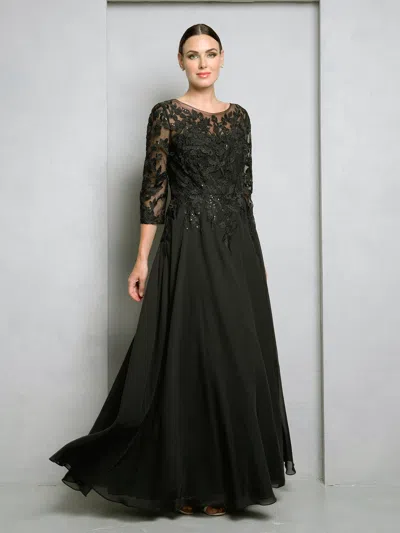 Truedames Lace 3/4 Sleeve A-line Evening Gown With Chiffon Overlay Mother Of The Bride Dress In Black