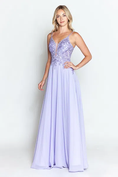 Truedames Lace Appliqué Spaghetti Strap A-line Gown Formal Prom & Evening Dress In Blue