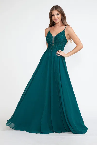 Truedames Lace Appliqué Spaghetti Strap A-line Gown Formal Prom & Evening Dress In Green