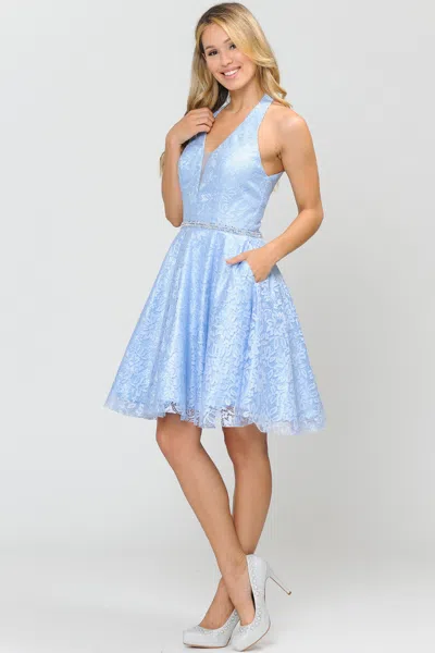 Truedames Lace Bridesmaids Short Dress In Blue