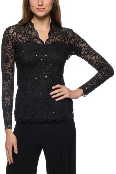 Truedames Lace Button Down Long Sleeve Top In Black