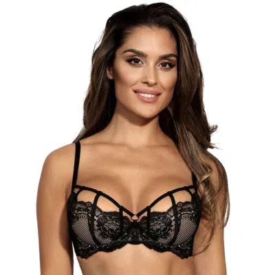 Truedames Lace Cage Push Up Bra With Underwire Support And Low Cut Cups In Black