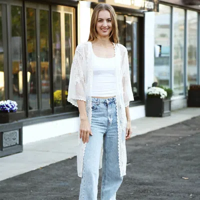 Truedames Lace Cover Up Kimono Poncho In White