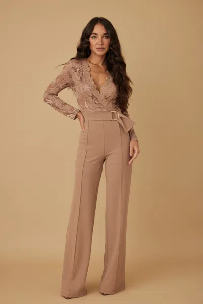 Truedames Lace Crochet Long Sleeve Jumpsuit In Multi