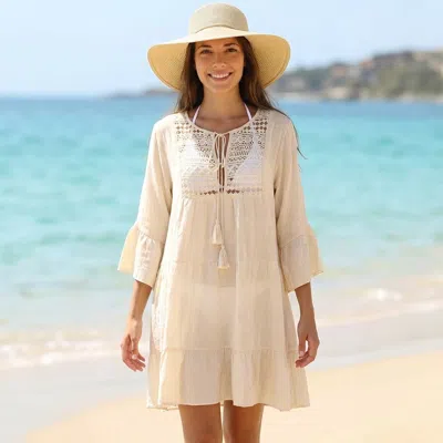 Truedames Lace Detail Relaxed Fit Sheer Beach Cover Up Dress In Brown