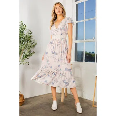 Truedames Lace Detailed Flutter Sleeve Ruffle Dress In Multi