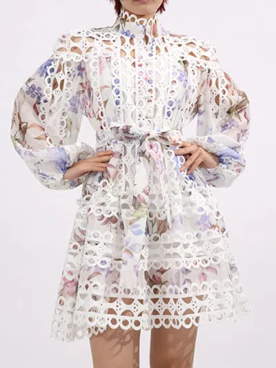 Truedames Lace Eyelet Mini Dress With Balloon Sleeves In Multi