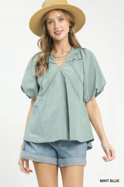 Truedames Lace Inset Puff Sleeve Boho Blouse In Multi