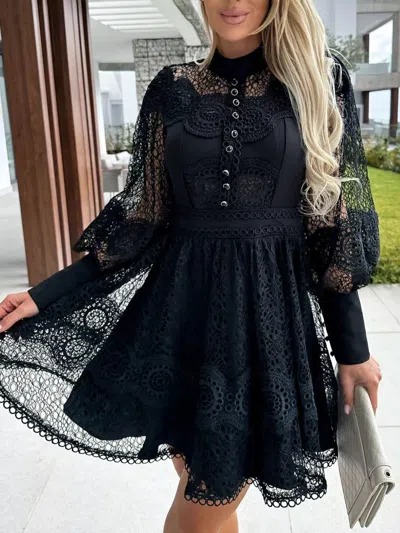 Truedames Lace Lantern Sleeve Mini Dress In Black
