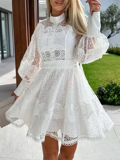 Truedames Lace Lantern Sleeve Mini Dress In Yellow