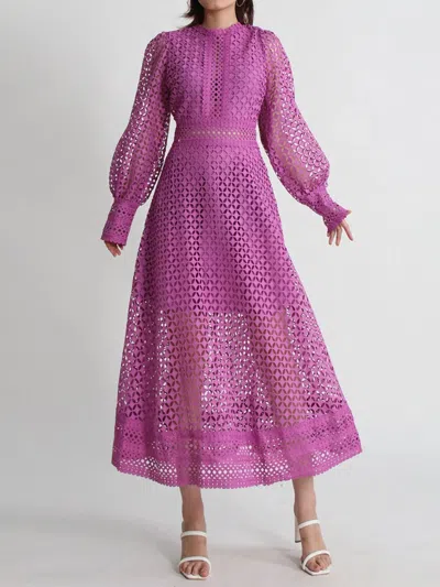 Truedames Lace Long Sleeve Midi Dress In Pink