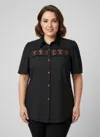 Truedames Lace Panel Button-front Collared Blouse In Black