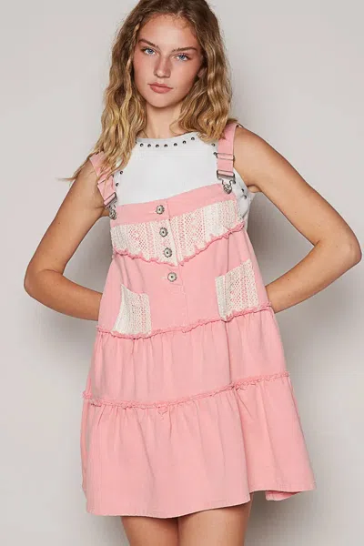 Truedames Lace Patchwork Detail Denim Overall Dress In Multi