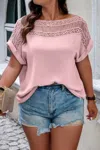 Truedames Lace Plus Pattern Printed Batwing Sleeve Blouse In Pink