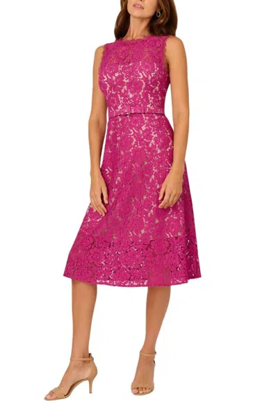 Truedames Lace Round Neckline Sleeveless Back Zipper Closure Fit-and-flare A-line Dress In Pink