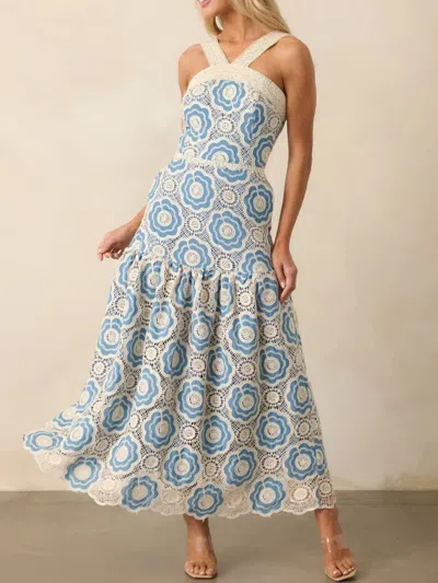 Truedames Lace Sleeveless Tiered Midi Dress In Blue