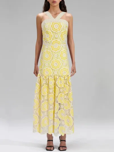 Truedames Lace Sleeveless Tiered Midi Dress In Yellow