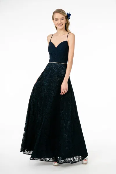 Truedames Lace Spaghetti Straps A-line Formal Prom Gown In Blue