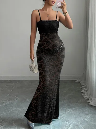 Truedames Lace Square Neck Maxi Cami Dress In Black