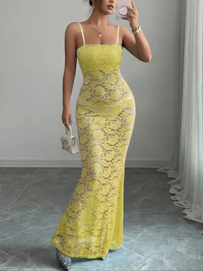 Truedames Lace Square Neck Maxi Cami Dress In Multi