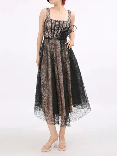 Truedames Lace Square Neck Midi Dress In Black