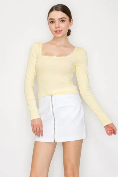 Truedames Lace Trim Square Long Sleeve Top In Yellow