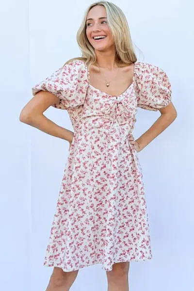 Truedames Lace Up Front Puff Babydoll Dress In Pink