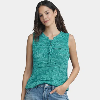 Truedames Lace Up Knit Sleeveless Sweater Vest Top In Blue