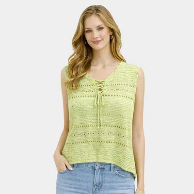Truedames Lace Up Knit Sleeveless Sweater Vest Top In Green