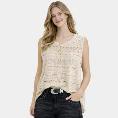 Truedames Lace Up Knit Sleeveless Sweater Vest Top In Neutral