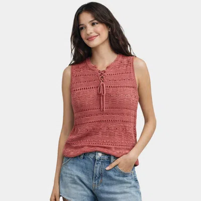 Truedames Lace Up Knit Sleeveless Sweater Vest Top In Pink
