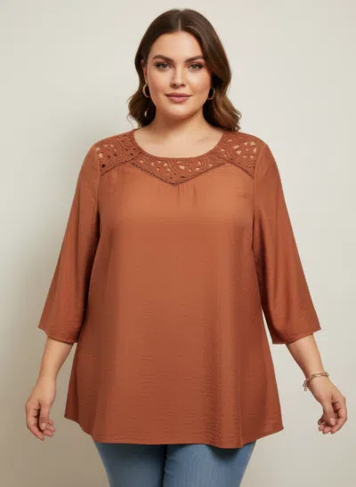 Truedames Lace Yoke Bell Sleeve Knit Tunic In Multi