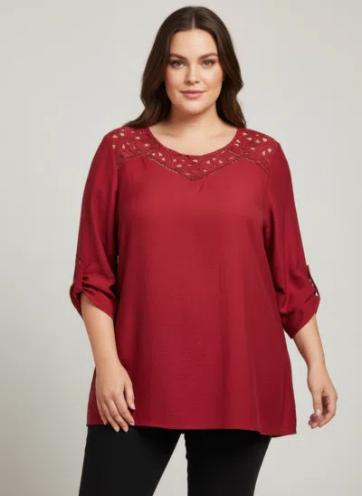 Truedames Lace Yoke Bell Sleeve Knit Tunic In White