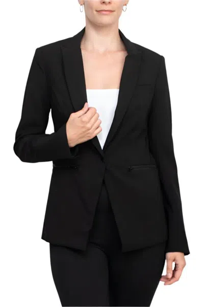 Truedames Lapel Collar One Button Closure Long Sleeve Woven Blazer With Zipper Pocket In Black