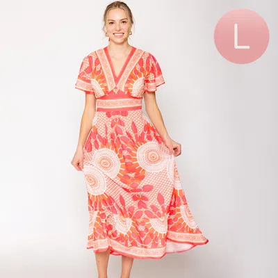 Truedames Large - Oriental Print Maxi Dress In Pink