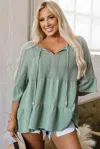 Truedames Laurel Tie Split Neck Textu Ruffle Patchwork Blouse In Black