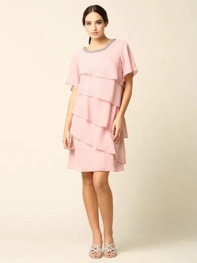 Truedames Layered Chiffon Cocktail Dress With Flutter Sleeves & Beaded Neckline In Multi